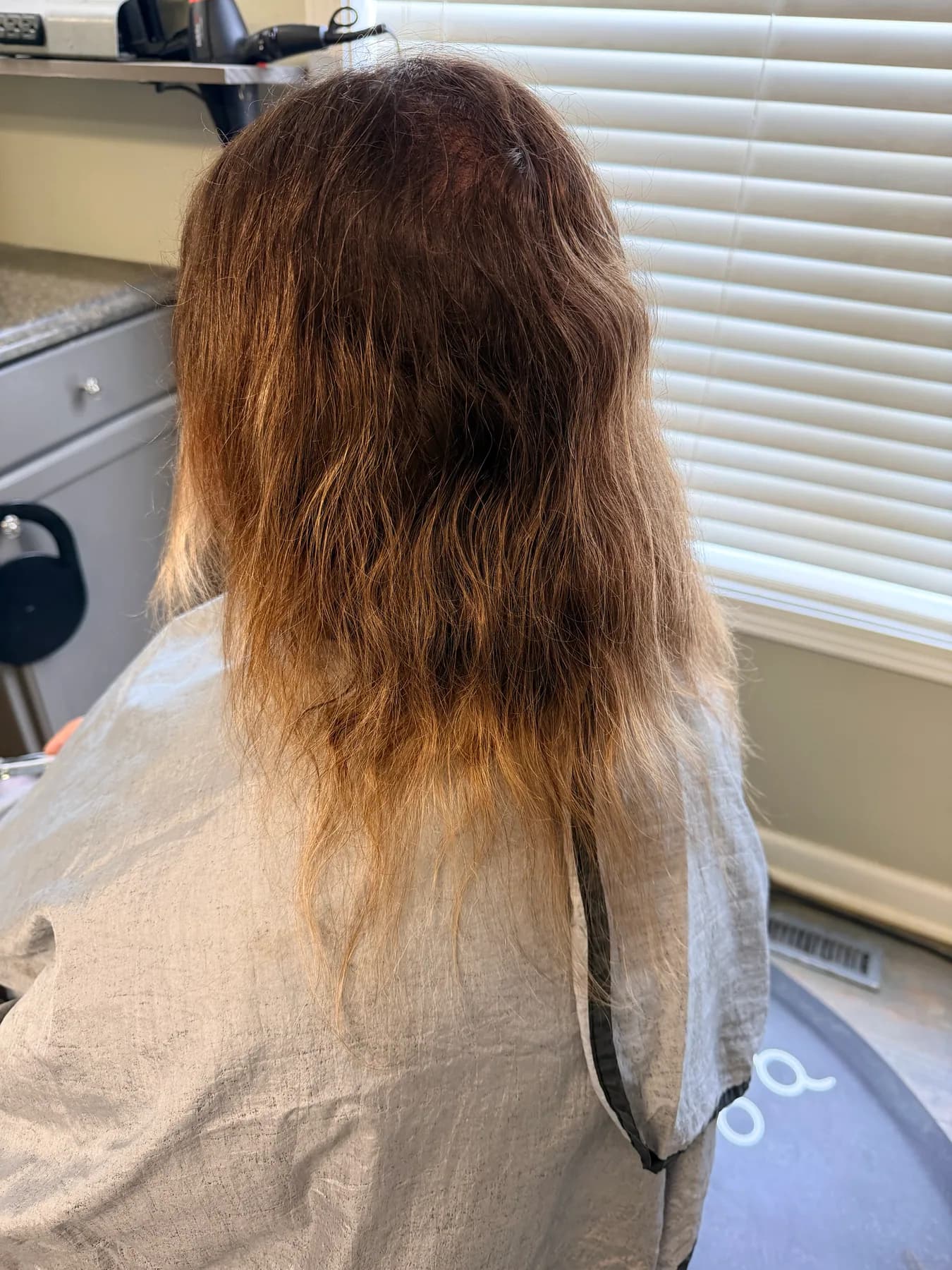 Long red hair before a Hair Haven service